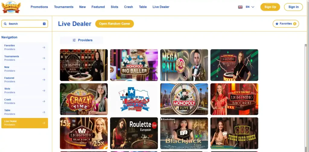 spinshaven live casino